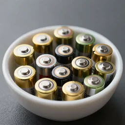 bowl of batteries, hyper realistic, photo realistic, focused, cinematic lighting, unreal engine 5