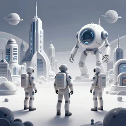 sentinels of the hive, 3 d illustration of science fiction scene showing astronauts encountering robot city on alien planet