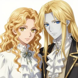 Close-up of johan liebert mixed with alucard wearing a poet shirt with many frills and ruffles, by krenz cushart and makoto shinkai. Long curly light blond hair. Very very very pale white skin and golden blond hair. Accurately shaped. A very clean image.