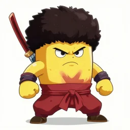 a angry marshmallow warrior character, afro samurai anime style