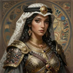 a portrait of a  anthropomorphic an acient arabic warrior goddess,  D&D, fantasy, intricate, highly detailed, digital painting, artstation, concept art, smooth, sharp focus, illustration, art by artgerm and greg rutkowski and alphonse mucha