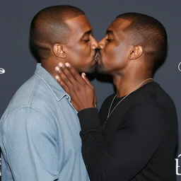 a photograph of Kanye West passionately kissing Kanye West