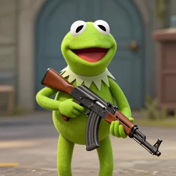 a screenshot of Kermit inside a counter strike game, Kermit is holding an AK-47