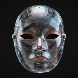 highly detailed digital rendering of a reflective transparent geisha mask with futuristic technology underneath. dark background. gritty textures. beautiful lighting. trending on artstation, behance.