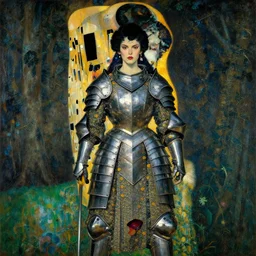 portrait of fierce Princess Mononoke, fully clothed in armor, lush forest landscape, painted by Gustav Klimt, norman rockwell, james gurney, denoised, sharp, architectural