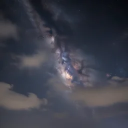 extreme cloud formations at night, photo in the sky, andromeda in the background, spectacular lighting, 3 5 mm camera