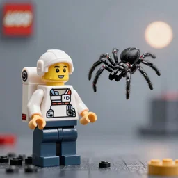 lego astronaut with real live spider ( eos 5 ds r, iso 1 0 0, f / 8, 1 / 1 2 5, 8 4 mm, postprocessed, bokeh )