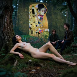 beautiful female ant/woman hybrid with a perfect body, lounging in the Marian forest at dusk, by Edgar Maxence and Ross Tran and Michael Whelan and Gustav Klimpt