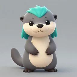 cute male grey anthropomorphic otter turquoise hair and orange nose and white stomache, artstation, fantasy