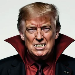 donald trump dracula, fangs, character portrait, close up, concept art, intricate details, hyperrealism, in the style of otto dix and h. r giger
