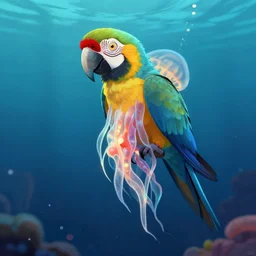 parrot - jellyfish hybrid, greg rutkowski, cinematic, artstation