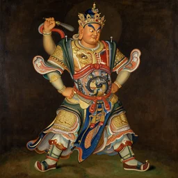buddhism, guard, male, painting by greg rutkowski, j. c. leyendecker, artgerm
