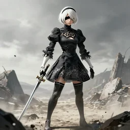 stunning nier automata concept art of lone ronin in mechanical wasteland, in the style of wlop, 8 k masterpiece, cinematic lighting, pristine clean design, high fantasy, insanely detailed, atmospheric