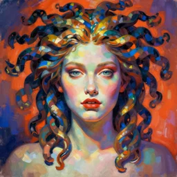 ukiyo - e portrait of medusa by greg rutkowski with vivid complementary colors