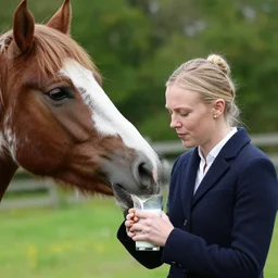 liz truss drinking milk from the mouth of a horse