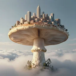 a giant mushroom that stretches above the clouds with an upside down city built from the cap instead of gills. highly detailed 8 k. intricate. lifelike. soft light. nikon d 8 5 0. cinematic post - processing