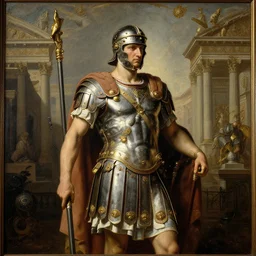 roman legionnaire, painting, fine art, high contrast, divine, strong, rembrandt lighting, global illumination, insanely detailed and intricate, elegant, ornate, in neo - classical cityscape - n 4