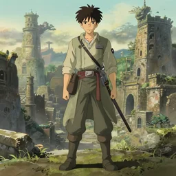 a full body portrait of an archaeologist adventurer warrior, looking foward, studio lighting delicate features finely detailed perfect art, at an ancient city, gapmoe yandere grimdark, trending on pixiv fanbox, painted by greg rutkowski makoto shinkai takashi takeuchi studio ghibli