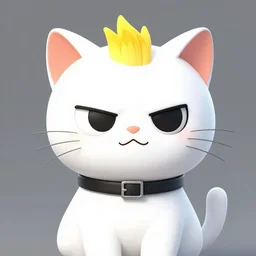 a cute cartoon cat with a collar and a yellow mohawk mane, defiant and beautiful, andro, mechanic punk outfit, cartoon illustration