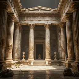 interior of Poseidon's greek temple, reconstructed, unreal engine, 3d graphics