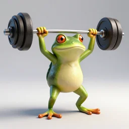 A frog lifting weights, 3D render, studio lighting, Unreal Engine 5