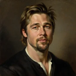 portrait of brad pitt, by caravaggio. oil painting.