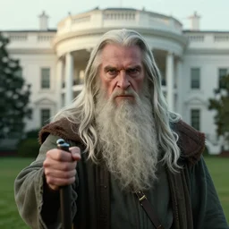 gandalf attacks the white house, videogame still, portrait, 4 0 mm lens, shallow depth of field, close up, split lighting, cinematic