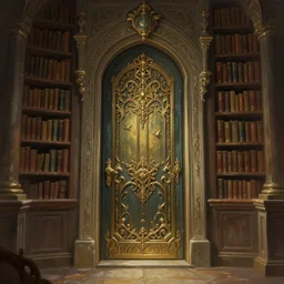 a detailed digital art of an enchanted door inside an ancient library, by victo ngai and greg rutkowski, digital art, realistic painting, very detailed, fantasy, dnd, character design, trending on artstation