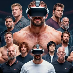 highly detailed vfx portrait of, big wrestler wearing a vr headset, stephen bliss, unrealengine, greg rutkowski, loish, rhads, beeple, makoto shinkai and lois van baarle, ilya kuvshinov, rossdraws, tom bagshaw,