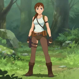 Lara Croft from Tomb Raider Anniversary, cell-shading, full body picture, from a 2010s TV TOKYO anime series