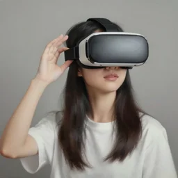 a gen z teenage asian girl wearing vr googles, aged desaturated oil painting by mai trung thu