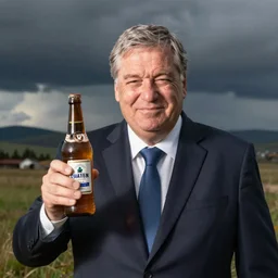 photo of viktor orban winking with craft beer by peter lindbergh