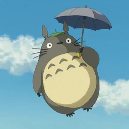 totoro in ghibli style flying on the sky