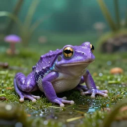 a purple frog in an alien swamp
