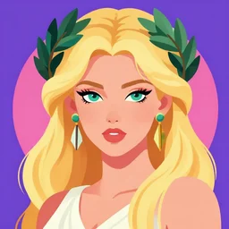 a beautiful greek goddess aphrodite wearing a laurel wreath and arrowhead earrings, beautiful piercing eyes with sexy look, beautiful blonde hair, in retro colors, synthwave style, 2 d digital vector art