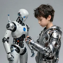 beautiful androgynous boy turning into a robot, intricate, hd, high detailed, 4 k,