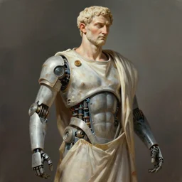concept art of caesar augustus as robot by jama jurabaev, brush hard, artstation, panaormic, high quality, brush stroke, soft lighting, renaissance style