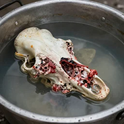 Human flesh and bone boiling in paint