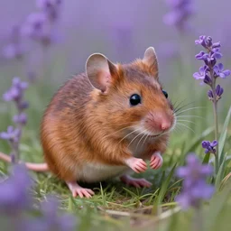 a field mouse in lavender, thomas kinkade, artstation, by Sakimichan, intricate, elegant, highly detailed, digital painting, smooth, sharp focus