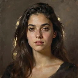 unnerving realistic oil painting portrait of Melissa Fumero by Francisco de Goya, realistic, dramatic backlighting