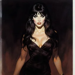 seventies horror actress, dark night, strong line, deep color, beautiful! coherent! by brom, by frank frazetta,