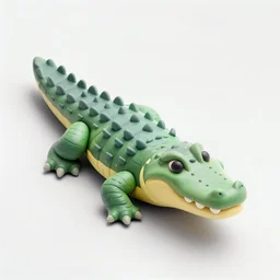 Isometric 3d render of a alligator, white background, ambient occlusion, cute, chibi proportions, plasticine