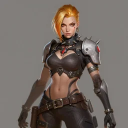 digital painting of mercy overwatch, full body, wearing spiked collar and punk outfit, detailed face, detailed eyes,