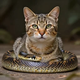 a stunning professional photo of a cat - snake hybrid, ultra detail, hyperrealistic, beautiful, national geographic quality