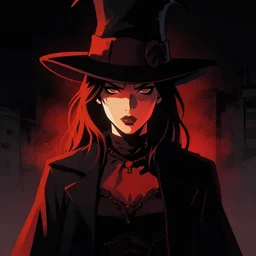 cell shaded, portrait of a woman magician, dark background, dramatic bold lighting, solid colors and blacks, thick line art, dark shadows, sharp edges, artstation, photoshop, trending, bloom, grunge, high contrast, comic, graphic novel, dark background, digital 2 d, artstation, marcin sobon, city of mist