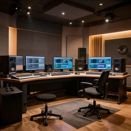 music studio of future, detailed, octane render, 8 k, global illumination