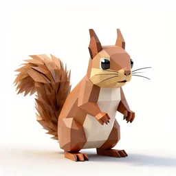 low-poly squirrel, high detail photograph, full body, isolated on a pure white background, centered, entire subject in frame, sharp focus, soft studio lighting