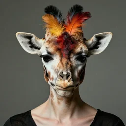 photographic portrait max ernst sad woman giraffe feathers face colorful