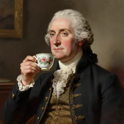 george washington in a fancy clothes while drinking tea highly detailed digital painting art