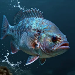 a side portrait of a humanoid angler fish warrior, blind eyes, scars, splashes of water, terrifying, intense, an ultrafine hyperdetailed illustration, sharp focus, bright colors, destiny 2, fantasy, d & d, unreal engine 5, global illumination, radiant light